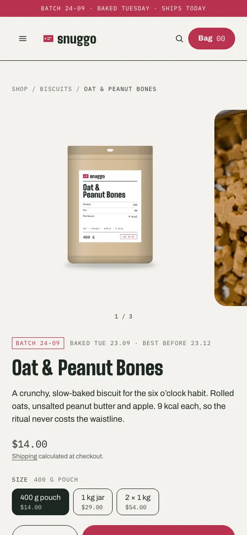 Product page on a phone.